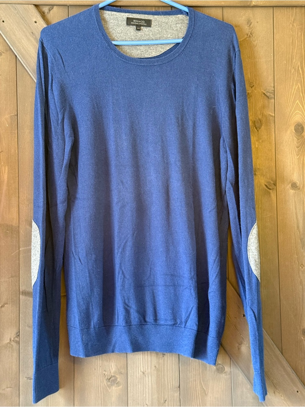 RW&CO. Blue Crewneck Sweater with Gray Elbow Patches